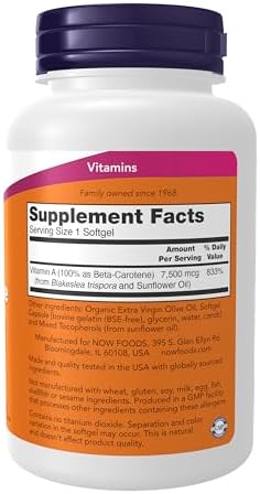 NOW Foods Supplements, Natural Beta Carotene 25,000 IU, Essential Nutrition, 180 Softgels