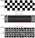 FUNSHOWCASE Race Car Edible Cake Wrap Topper Decoration, Checkered Flag, Racing Track, Tire Border, 4 x 12 Inches per Sheet