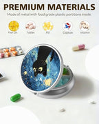 LRITER Pill Case, Portable Travel Pill Box, Pillbox Organizer, Cute Small Medicine Storage Container, Purse Accessories for Women, Men (Pill Case-Starry Sky Cat A)