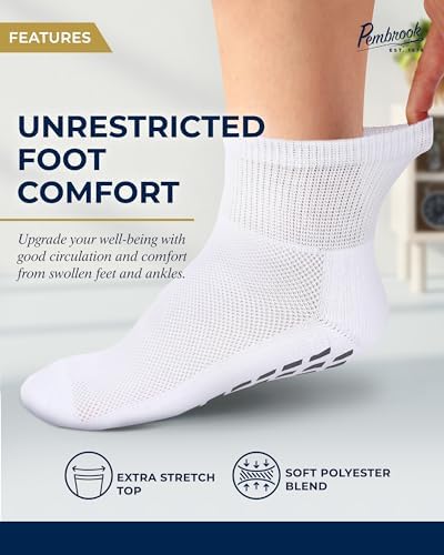 Pembrook 6 Pairs Diabetic Ankle Socks for Men & Women with Grips - 12 Colors Neuropathy Socks for Men | Non Slip | Edema