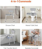 VEVOR Bedside Commode Chair, 500 lbs Load Capacity, 4-in-1 Portable Toilet and Raised Toilet Seat with Detachable 5L Bucket, Padded Seat and Backrest, Adjustable Height Adult Potty Chair for Seniors