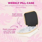 Miamica Women's Zippered Pill Case with 8-Day Removable Plastic Organizer, Beige, 3.5” x 2.75” x 1.25" – Weekly Medicine Box w/Compact Design