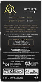 L'Or Espresso Café Ristretto - Intensité 11 - 50 Capsules en Aluminium Compatibles avec les Machines Nespresso (Lot de 5X10 capsules)