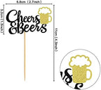 Ercadio 24 Pack Cheers and Beers Cupcake Toppers with Glitter Beer Mug Cupcake Picks Baby Shower Birthday Beers Festival Themed Party Cake Decorations Supplies Black