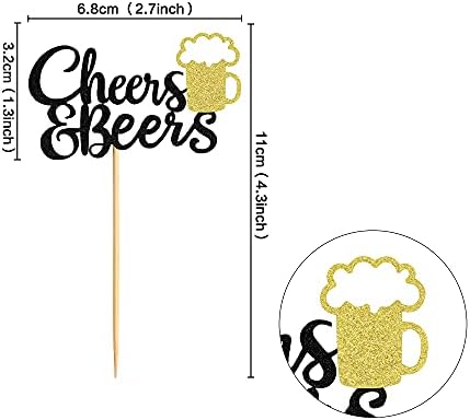 Ercadio 24 Pack Cheers and Beers Cupcake Toppers with Glitter Beer Mug Cupcake Picks Baby Shower Birthday Beers Festival Themed Party Cake Decorations Supplies Black