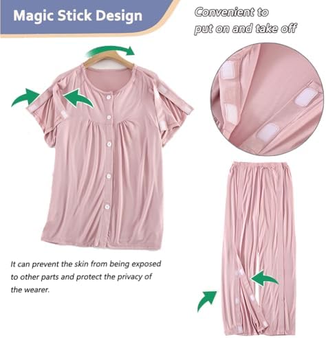 Women Tear Away Surgery Recovery Suit,Fully Open Disability Set,Paralyzed Bedridden Patient Clothing,Hospital Clothes for Fracture or Injuried Patients(Pink,M)
