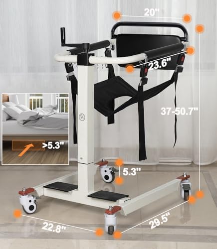 Patient Lift Transfer Chair for Home Portable Wheelchair Lift for Car & Toilets, Bedside Commode Toilets Seat, Transfer Aid for Elderly Height Adjustable (Upgrade with Bedpan)