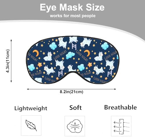 Cute Sheep Sleep Eye Mask Good Night Moon Clouds Stars Silk Eye Mask Sleeping Soft Eye Shade Cover for Men Women Boy Girl Airplane Travel with Elastic Strap