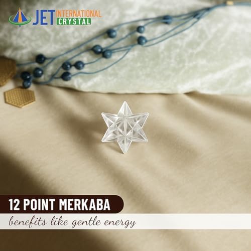 Jet 1 Pcs Clear Quartz Crystal 12-Point Merkabah Star for Healing - Panic Balancing Meditation Tool Use (0.75-1 inch, 8-10 Grams)