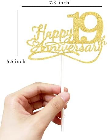 Happy 19th Anniversary Cake Toppers - Wedding Anniversary Decorations, Party Decorations Nineteen