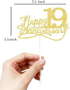 Happy 19th Anniversary Cake Toppers - Wedding Anniversary Decorations, Party Decorations Nineteen
