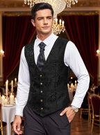 COOFANDY Mens Paisley Tuxedo Vest Victorian Steampunk Gothic Suit Vest Slim Fit V-Neck Waistcoat