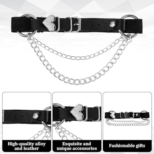 2 PCS Leg Garters for Thigh Adjustable Thigh Garters Heart-Shaped Punk Sexy Leg Harness Garter Belt Black Legs Straps Legs Accessories Harness Punk Accessories for Women Cosplay