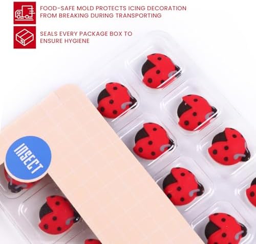 Edible Ladybug Cupcake Toppers 32pcs, Ladybug Icing Decorations for Cakes, Cupcakes, Ice Cream, Cookies, and Macarons