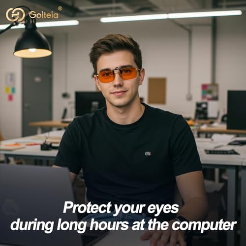 Goiteia Orange Blue Light Blocking Glasses Clip on for Migraine-Gaming Glasses for Eyes Strain/Light Sensitive-Help to Sleep