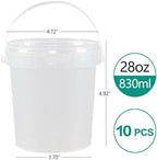 Xyskin 10 Pack Round Plastic Bucket Food Storage Containers, 28 oz Deli Containers with Lid and Handle, Clear Storage Jars Mini Storage for DIY Slime Making, Candy, Art Crafts, Ice Cream, Soup