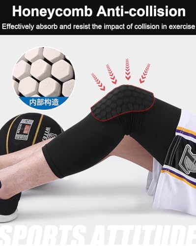 Basketball Knee Pads, 2 Pack Honeycomb Anti Collision Leg Compression Sleeves, Sports Sleeves for Wrestling Football Volleyball Soccer Skating (X-Large, Black)