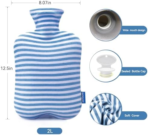 Hot Water Bottle with Soft Cover, 2L Hot Water Bag for Menstrual Cramps, Neck and Shoulder Pain Relief, Hot and Cold Therapies, Hand Feet Warmer, Light Blue