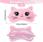 Kids Sleep Mask, 2 Pcs Cute Cat Sleeping Eye Mask Soft Plush Girls Sleep Masks Comfortable Funny Animal Night Eye Masks for Sleeping Blindfold Eye-Cover for Women Girls Home Travel (Pink, White)