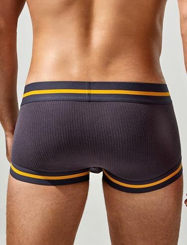 SEAUR Men's Pouch Boxer Briefs Seamless Ribbed Underwear Low Rise Breathable Trunks Stretchy Underpants