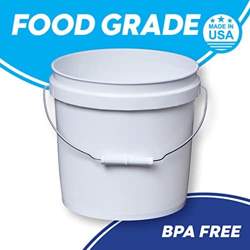 Consolidated Plastics 2 Gallon Food Grade Buckets & White Gamma Seal Lid, BPA Free Container Storage, Durable HDPE Pails, Made in USA (3 Pack, White)