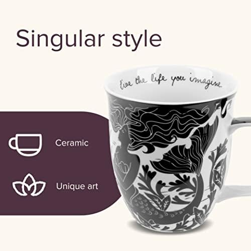 Karma Gifts 14 oz Black and White Boho Mug Mermaid - Cute Coffee and Tea Mug - Ceramic Coffee Mugs for Women and Men
