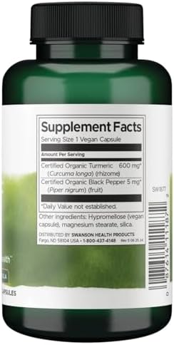 Swanson Premium Turmeric & Black Pepper Antioxidant Supplement for Active Adults Seeking Joint, Digestion, and Circulation Support - Non-GMO, Organic (90 Vegan Capsules)