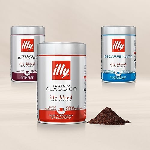 illy Ground Coffee Espresso - 100% Arabica Coffee Ground – Classico Decaf Roast - Notes of Caramel, Toasted Bread & Chocolate - Rich Aromatic Profile - No Preservatives – 8.8 Ounce