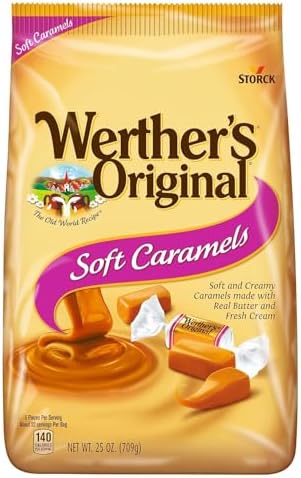 Werthers Soft Caramel, Original Caramel Cream 25 Ounce Bags (Pack of 2) - Individually Wrapped Werther Chewy Caramels - The Hampton Popcorn & Candy Company