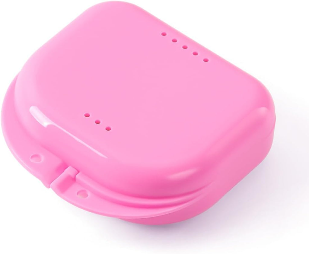 JMU Retainer Case, Orthodontic Retainer Case with Vent Holes, Mouth Guard Dental Storage Container, Pink