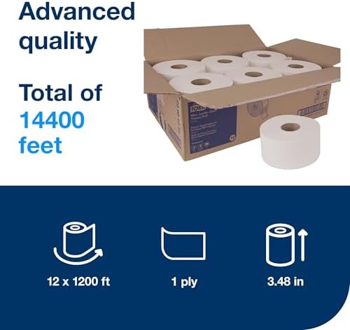 Tork Mini Jumbo Toilet Paper Roll White T2, Advanced, 1-Ply, 12 x 1200', 12013903