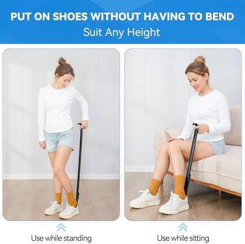36 Inch Adjustable Long Handled Shoe Horn - Dressing Stick Aid for Seniors, Disabled - Ideal for Hip, Back, Shoulder Surgery Recovery – Helps with Getting Dressed, Sock Remover