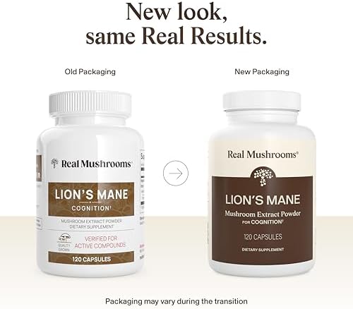 Real Mushrooms Lions Mane Mushroom Cognition (120 Capsules) Lions Mane Mushroom Powder Extract Capsules | Brain Supplement, Brain Vitamins, Focus Supplement