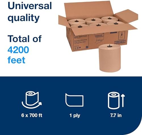 Tork Matic Paper Hand Towel Roll Natural H1, Universal, 100% Recycled Fiber, 6 Rolls x 700 ft, 290088
