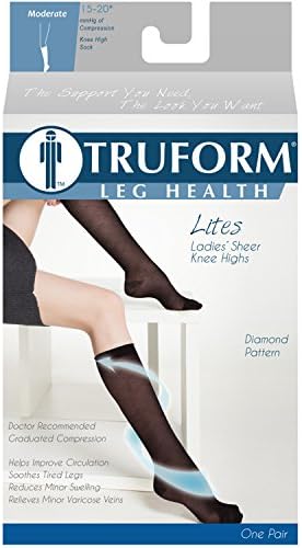 Truform Sheer Compression Stockings, 15-20 mmHg, Women's Knee High Length, Diamond Pattern, Nude, Medium