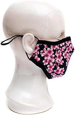 MODGY Fashion Mask 3-Layer Cloth Face Masks with Filter Pocket Insert, Nose Wire, Adjustable Ear Loops, Breathable, Reusable, Washable, Women, Men, Adults, Cherry Blossom