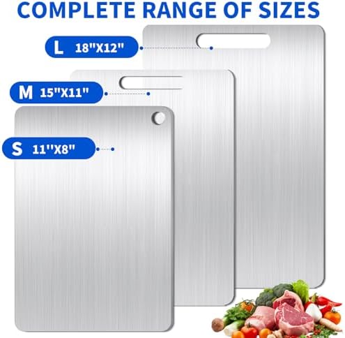 Titanium Cutting Board Set of 3, Titanium Cutting Boards for Kitchen, Food Grade Metal Double Sided Chopping Boards for Kitchen Counter Meat Vegetable Fruit Outdoor Camping(L.M.S)