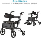 NOVA 2-in-1 Rollator Walker & Transport Chair, Folding Mobility Aid with 10” Front Wheels, Removable Footrests, Lightweight Rolling Walker for Seniors, Walker Wheelchair Combo, Black