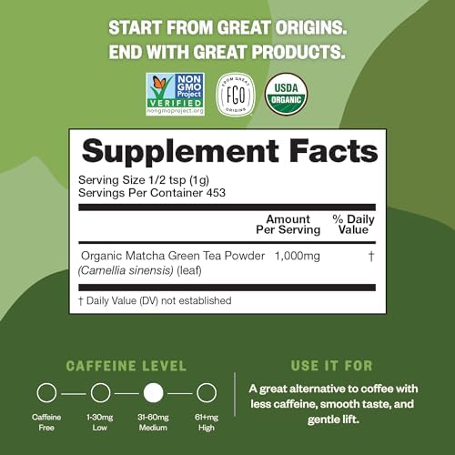FGO Organic Matcha Green Tea Powder, Japanese Culinary Grade for Cooking, Baking, and Smoothies, 4 Ounce Resealable Bag, Packaging May Vary (Pack of 1)