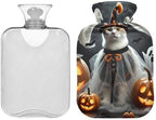 Cool Cat Black Hot Water Bottle with Soft Cover Feet and Bed Warmer Hot Water Bag for Neck and Shoulder Pain Relief, 1L