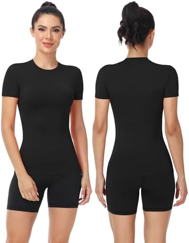 Moozava Women's Compression Shirt Short Sleeve Workout Tops Athletic T-Shirts Base Layer for Gym Running Yoga Sports