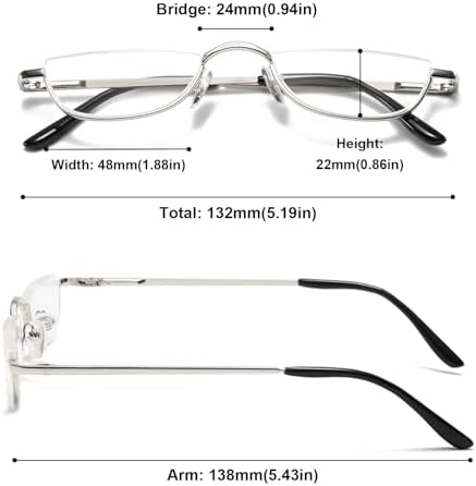 Half Moon Reading Glasses Men Women Half Rim Metal Frame Spring Hinge Retro Stylish Slim Computer Readers