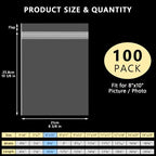 AUEAR 8" x 10" (100 Pack) Clear Plastic Sleeves - Acid Free 1.6mil Crystal Resealable Bags -Fit for 8x10 Prints & Photos, Handicraft