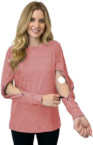 Youdiao Women's Port Access Shirt with Easy-Open Arm Zipper Soft Long Sleeve Top for Chemo, Dialysis & Post-Surgery Recovery
