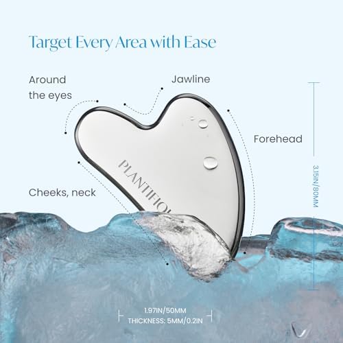 PLANTIFIQUE Stainless Steel Gua Sha | Facial Tool | Skin Massage for Face Body Eyes Neck Heart Style with Travel Pouch | Skin Care Gift