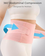 FREETOO Postpartum Belly Band Wrap for Women,Abdominal Binder Post Surgery with Ergonomical Back Support,C Section Belly Binder Post Partum,Stomach Binder Postpartum with Adjustable Compression,M,Pink