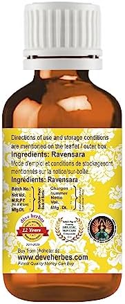 dève herbes Ravensara Essential Oil (Ravensara aromatica) Pure | Non-Sticky | Non-Greasy | Lightweight | Men & Women | All Skin Types | Steam Distilled 10ml (0.33 oz)