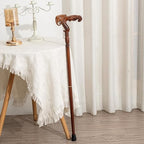 Hand Carved Wooden Walking Cane with Ergonomic Handle and Rubber Tip for Men and Women - Fashionable Unique Walking Stick for Seniors - 37 inch
