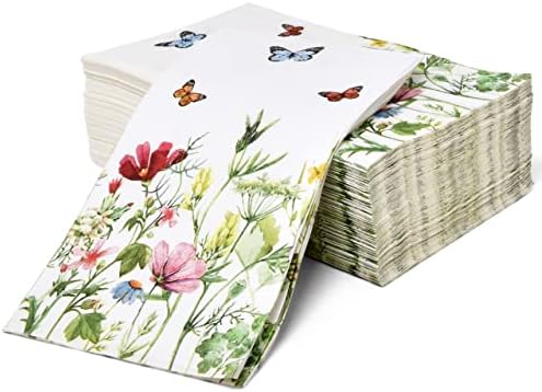 Gift Boutique 100 Spring Floral Guest Napkins Decorative Hand Towels Disposable Paper Butterfly Flower Garden Blossom Wildflowers Bathroom Towel