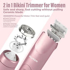 Bikini Trimmer for Women - 2 in 1 Electric Razors for Women - Dual Head Electric Shaver - IPX7 Waterproof Wet & Dry Use Body Hair Trimmer and Facial Hair Remover for Bikini Underarm Leg Arm